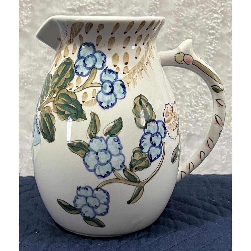 Ethan Allen Floral Pitcher 7.5" Hand Painted Ceramic Made in Thailand 413-1109